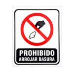 Cartel prohibido arrojar residuos 22 X 26