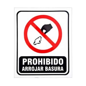 Cartel prohibido arrojar residuos 22 X 26