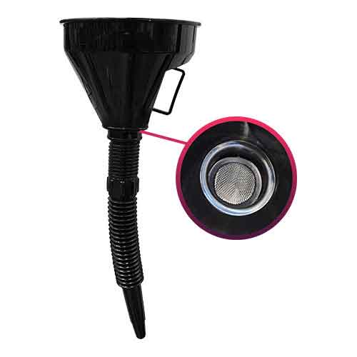 Embudo flexible c/ fuelle y filtro metálico diam. 14 cm