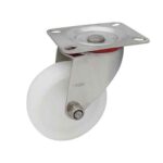 Rueda PP blanco 100 mm c/ horq. acero inox. base girat. (c/ buje)