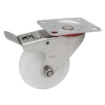 Rueda PP blanco 75 mm c/ horq. acero inox. base c/ freno (c/ buje)