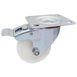 Rueda PP blanca 75 mm - base girat. c/freno (c/ buje)