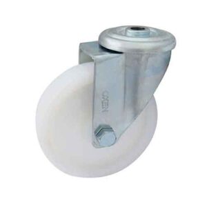 Rueda PP blanca 75 mm base c/ agujero (c/ buje)