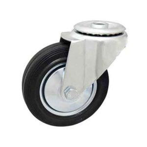 Rueda goma negra base con agujero 100 mm (c/ rodillo)