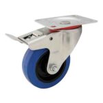 Rueda goma elast. azul 100 mm base girat. con freno (c/ rodillo)