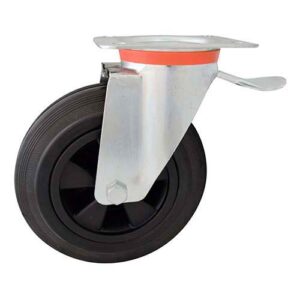 Rueda PP y goma 200 mm base freno invertido p/ contenedor