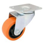 Rueda PU naranja 75 mm base giratoria (c/ rodillo)