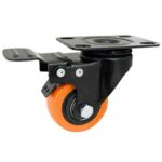 Rueda PU naranja 40 mm base gir. y freno (2 rulemanes)