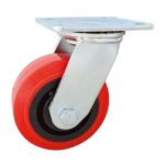 Rueda PP / PVC rojo 125 mm base girat. (2 rulemanes)