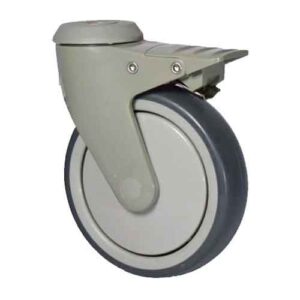 Rueda hospital TPR 125 mm base nylon c/ aguj. y freno (c/ rulem.)
