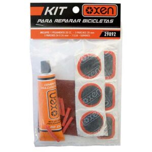 Kit reparacion bicicletas: 28 mm (3 un.), 34 x 24 mm (3 un.), 1 lija y gomines