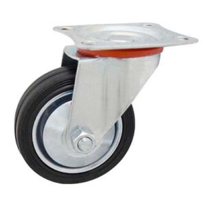 Rueda chapa y goma base giratoria 75 mm (c/ rodillo)