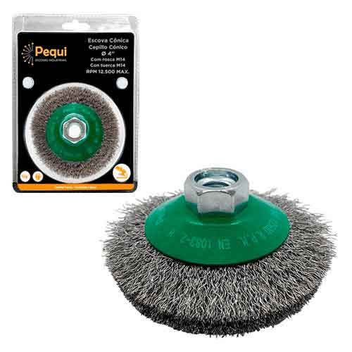 Cepillo cónico rizado 115 mm c/ tuerca acero inox.